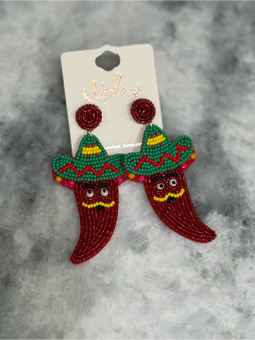 Beaded Red Chili Pepper Sombrero Dangle Earrings — Fiesta Statement